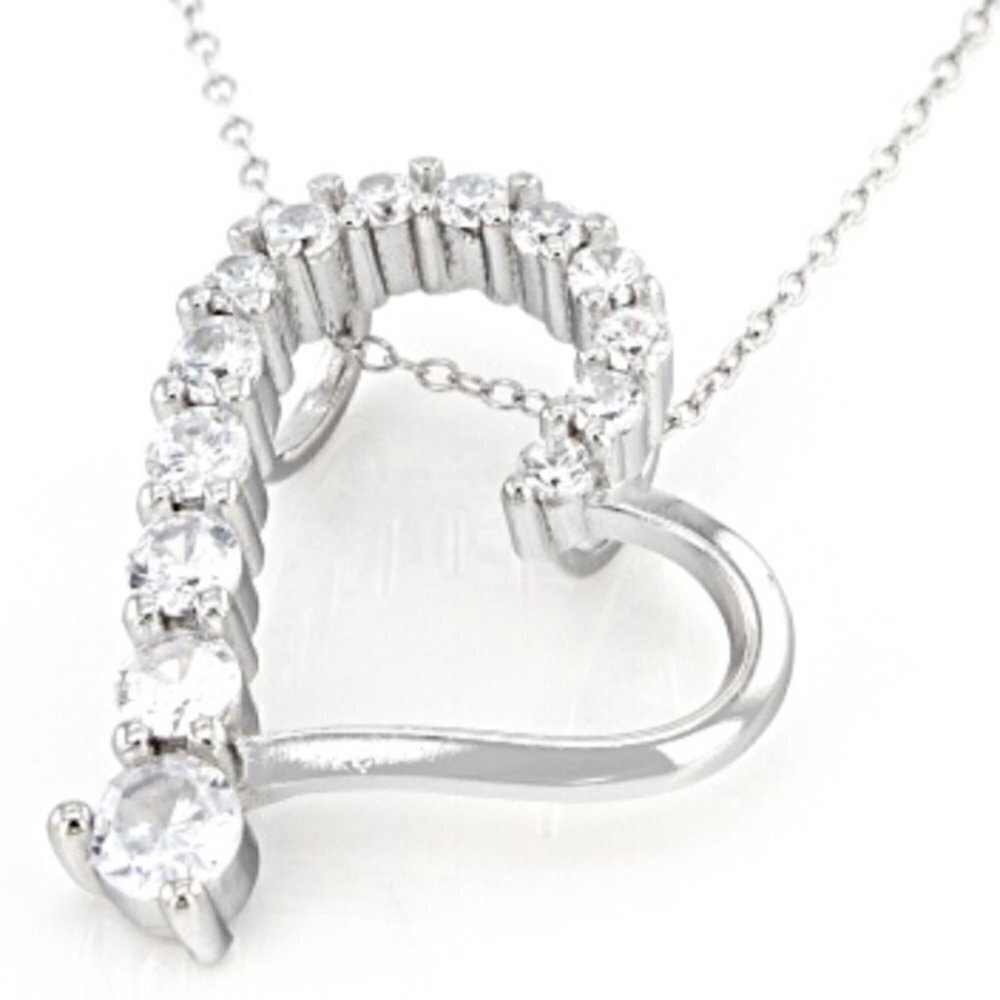 white Cubic Zirconia Rhodium Over Sterling Silver Heart Pendant - Picture 4 of 8